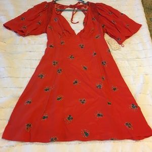 SZ 0 NWT Free People Red Mockingbird Mini Dress